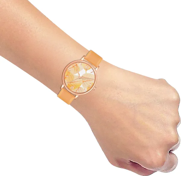 Yellow_Genuine_Leather_Quartz_Analog_Watch_For_Women