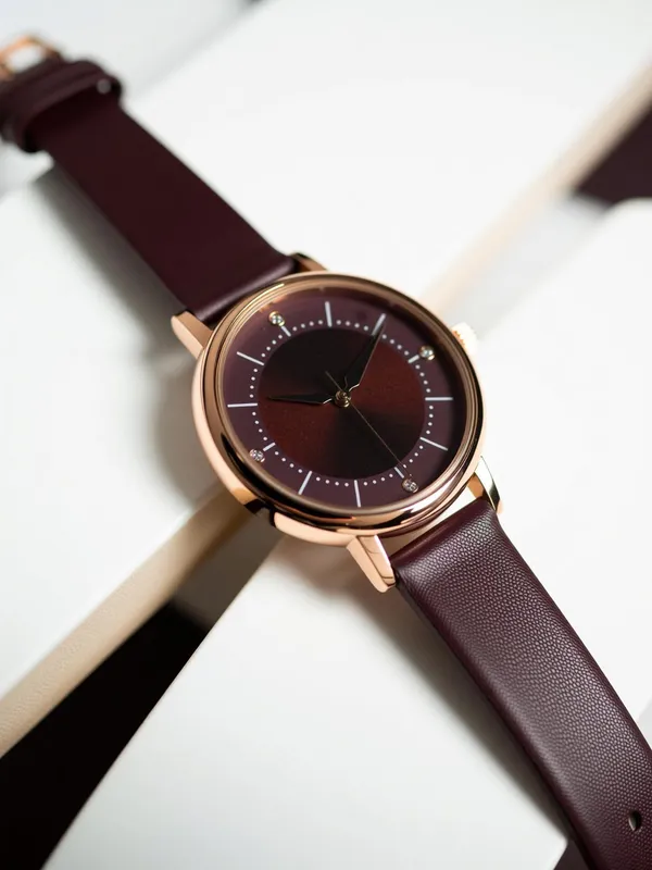 Maroon_Genuine_Leather_Quartz_Analog_Watch_For_Girls