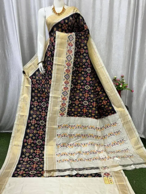 Black_Handloom_Pochampally_Ikkat_Silk_Saree_with_Zari_Border_|_With_Blouse_Piece