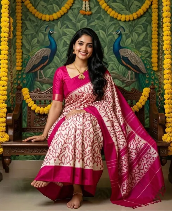 Off-White_Magenta_Pochampally_Ikkat_Silk_Saree_with_Swirl_Motifs_|_With_Blouse_Piece