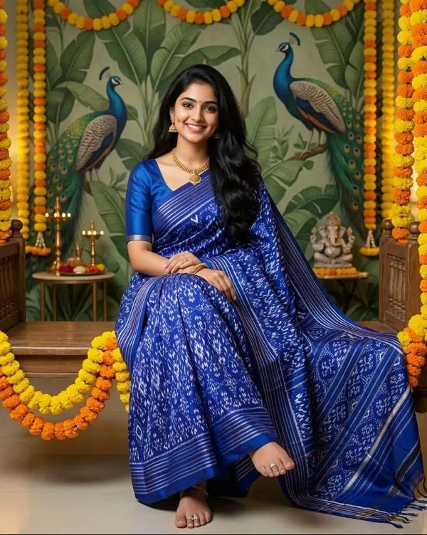 Royal_Blue_Pochampally_Ikkat_Pure_Silk_Saree_Silver_Zari_|_With_Blouse_Piece
