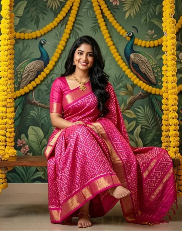 Magenta_Pink_Pochampally_Ikkat_Silk_Saree_with_Gold_Zari_|_With_Blouse_Piece