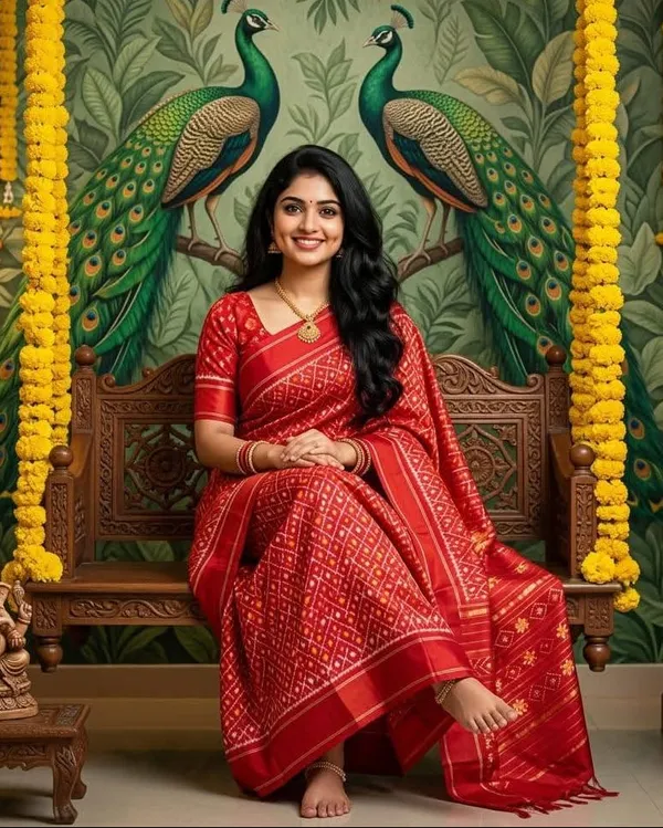 Red_Pochampally_Ikkat_Silk_Saree_Gold_Zari_Diamond_Motifs_|_With_Blouse_Piece