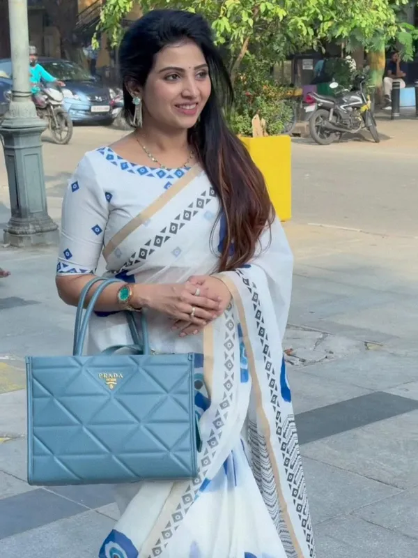 White_And_Blue_Evil_Eye_Print_Chanderi_Cotton_Saree_|_With_Blouse_Piece
