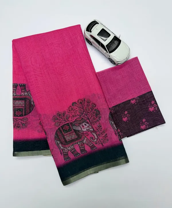 Vibrant_Pink_Elephant_Motif_Chanderi_Cotton_Saree_|_With_Blouse_Piece