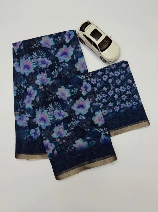 Midnight_Blue_Floral_Print_Chanderi_Cotton_Saree_|_With_Blouse_Piece