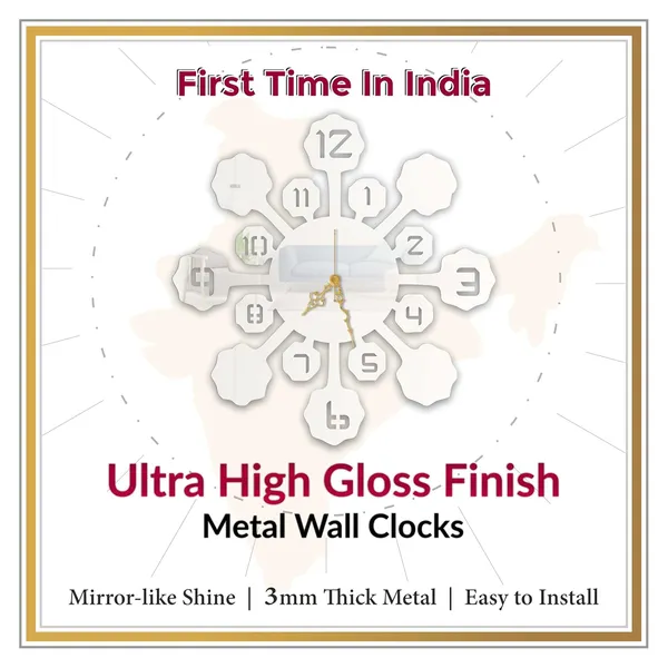 White_Geometric_Burst_Wall_Clock_Metal_Built_Ultra_High_Gloss_Silent_Non_Ticking_Movement_Modern_Wall_Decor_Living_Room_Bedroom_Office