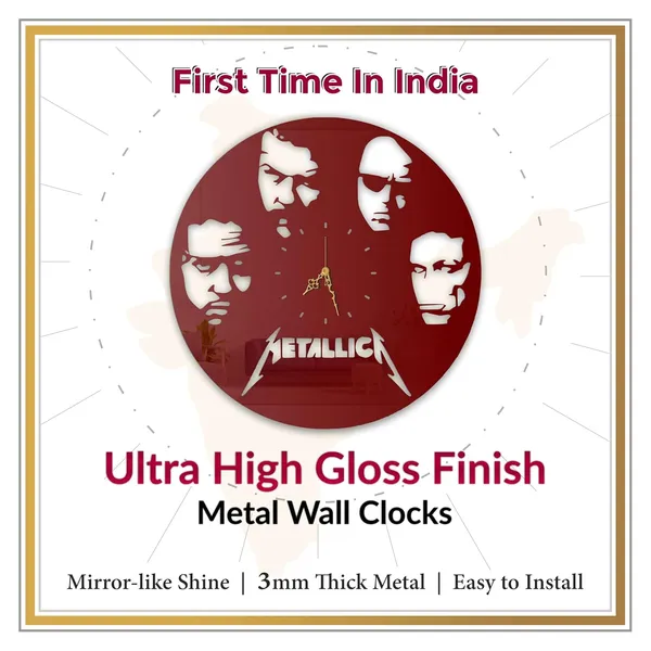 Wine_Red_Rock_Legends_Wall_Clock_Metal_Built_Ultra_High_Gloss_Silent_Non_Ticking_Movement_Music_Wall_Decor_Living_Room_Studio_Bedroom