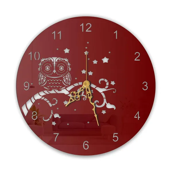 Wine_Red_Night_Owl_Wall_Clock_Metal_Built_Ultra_High_Gloss_Silent_Non_Ticking_Movement_Modern_Wall_Decor_Living_Room_Bedroom_Kids_Room