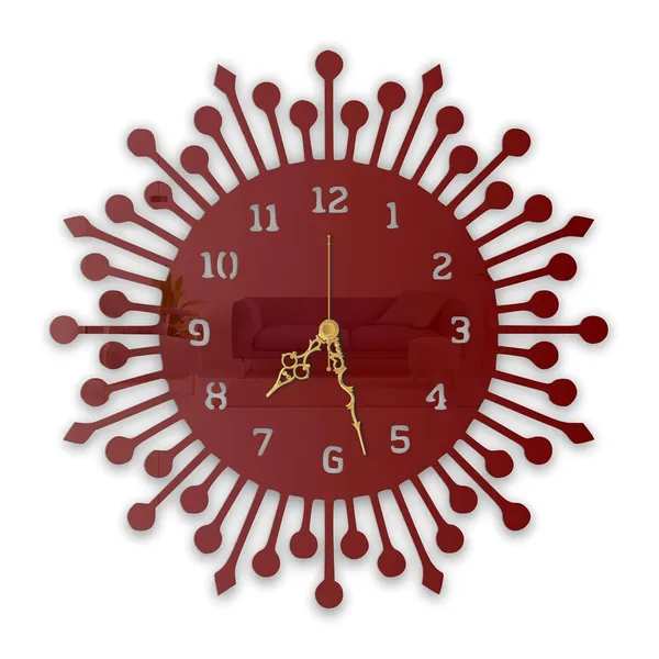 Wine_Red_Sunburst_Modern_Wall_Clock_Metal_Built_Ultra_High_Gloss_Silent_Non_Ticking_Movement_Contemporary_Wall_Decor_Living_Room_Bedroom_Office