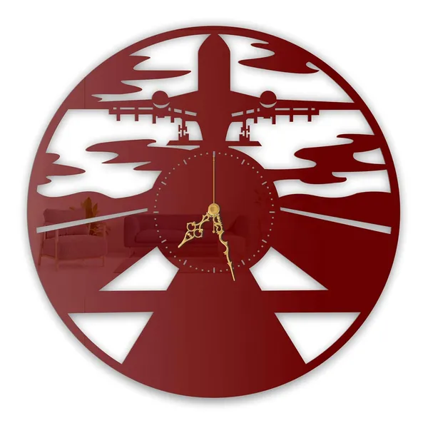 Wine_Red_Airplane_Runway_Wall_Clock_Metal_Laser_Cut_Silent_Sweep_Movement_Aviation_Themed_Wall_Decor_For_Living_Room_Office_Pilot_Gifts