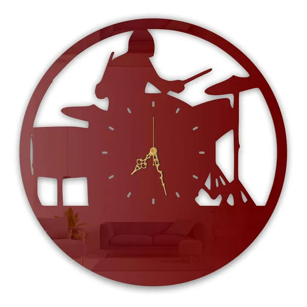 Wine_Red_Drummer_Art_Wall_Clock_Metal_Built_Ultra_High_Gloss_Silent_Non_Ticking_Movement_Music_Wall_Decor_Living_Room_Studio_Bedroom
