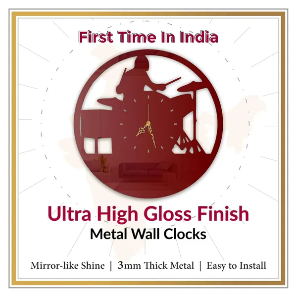 Wine_Red_Drummer_Art_Wall_Clock_Metal_Built_Ultra_High_Gloss_Silent_Non_Ticking_Movement_Music_Wall_Decor_Living_Room_Studio_Bedroom
