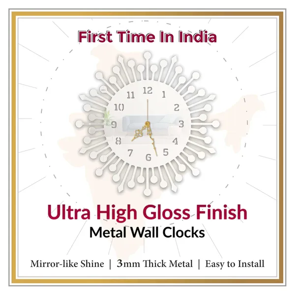 White_Sunburst_Modern_Wall_Clock_Metal_Built_Ultra_High_Gloss_Silent_Non_Ticking_Movement_Contemporary_Wall_Decor_Living_Room_Bedroom_Office
