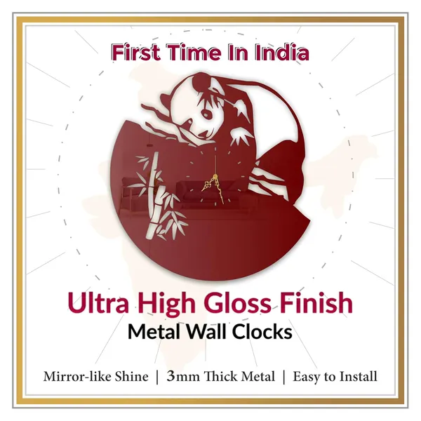 Wine_Red_Panda_Bamboo_Wall_Clock_Metal_Built_Ultra_High_Gloss_Metal_Wall_Clock_Silent_Non_Ticking_Movement_Cute_Animal_Wall_Decor_For_Living_Room