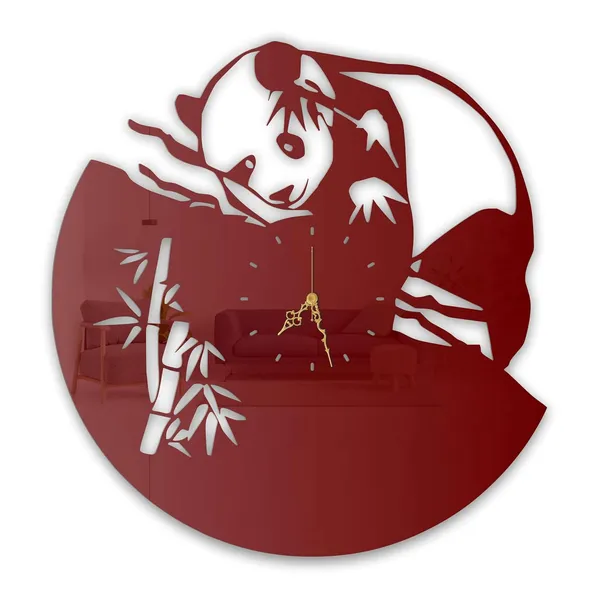 Wine_Red_Panda_Bamboo_Wall_Clock_Metal_Built_Ultra_High_Gloss_Metal_Wall_Clock_Silent_Non_Ticking_Movement_Cute_Animal_Wall_Decor_For_Living_Room