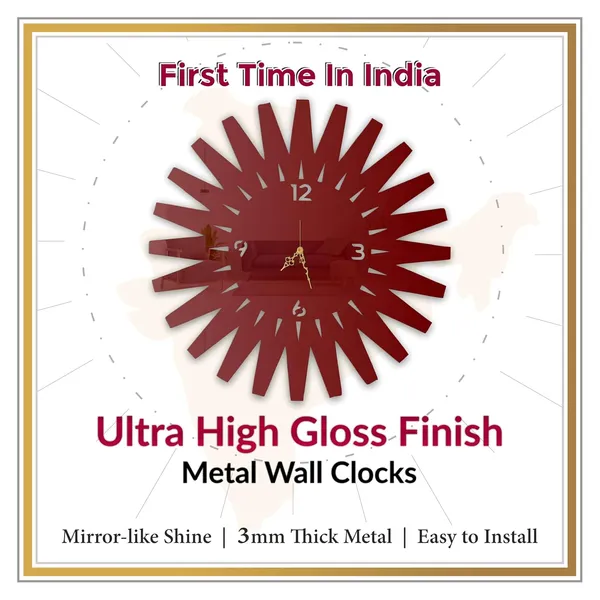 Wine_Red_Sunburst_Aura_Wall_Clock_Metal_Built_Ultra_High_Gloss_Metal_Wall_Clock_Silent_Non_Ticking_Movement_Modern_Wall_Decor_For_Living_Room_Bedroom