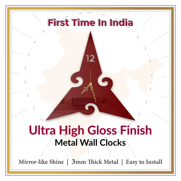 Wine_Red_Tri_Edge_Artistic_Wall_Clock_Metal_Ultra_High_Gloss_Silent_Non_Ticking_Unique_Triangle_Shape_Wall_Decor_For_Living_Room