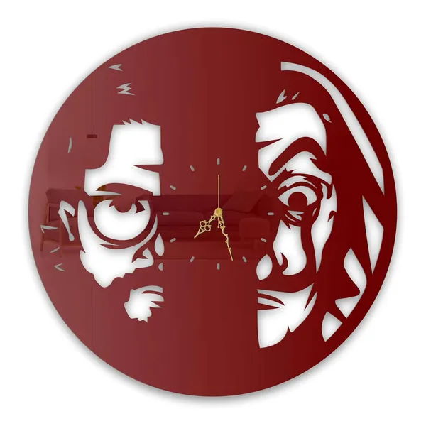 Wine_Red_Dual_Heist_Mask_Wall_Clock_Metal_Built_Ultra_High_Gloss_Metal_Wall_Clock_Silent_Non_Ticking_Movement_Modern_Wall_Decor_For_Living_Room