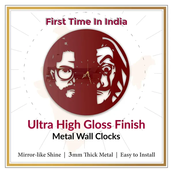 Wine_Red_Dual_Heist_Mask_Wall_Clock_Metal_Built_Ultra_High_Gloss_Metal_Wall_Clock_Silent_Non_Ticking_Movement_Modern_Wall_Decor_For_Living_Room