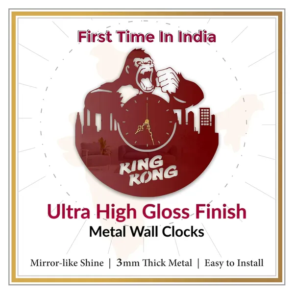 Wine_Red_Giant_Ape_Titan_Wall_Clock_Metal_Built_Ultra_High_Gloss_Silent_Non_Ticking_Movement_Action_Wall_Decor_Living_Room_Bedroom_Fan_Cave