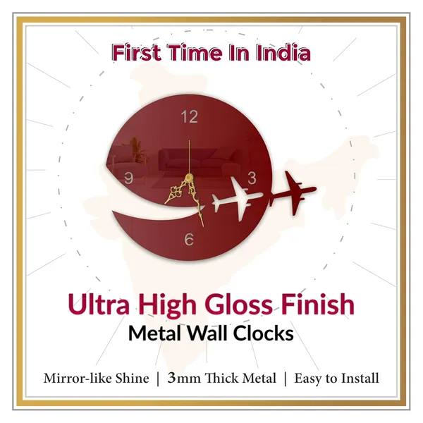 Wine_Red_Airplane_Trail_Wall_Clock_Metal_Built_Ultra_High_Gloss_Silent_Non_Ticking_Movement_Travel_Wall_Decor_Living_Room_Bedroom_Office