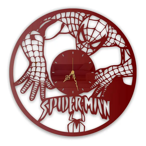 Wine_Red_Spider_Hero_Wall_Clock_Metal_Built_Ultra_High_Gloss_Metal_Wall_Clock_Silent_Non_Ticking_Movement_Kids_Room_Decor_Living_Room_Bedroom