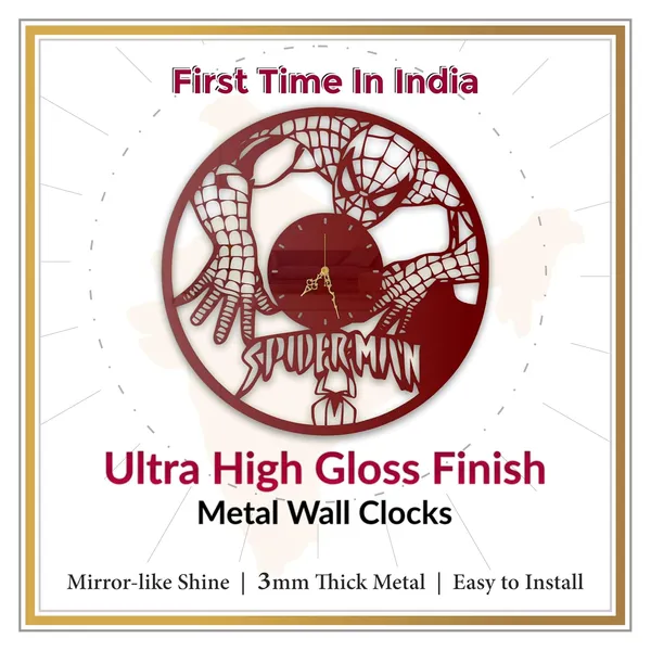 Wine_Red_Spider_Hero_Wall_Clock_Metal_Built_Ultra_High_Gloss_Metal_Wall_Clock_Silent_Non_Ticking_Movement_Kids_Room_Decor_Living_Room_Bedroom