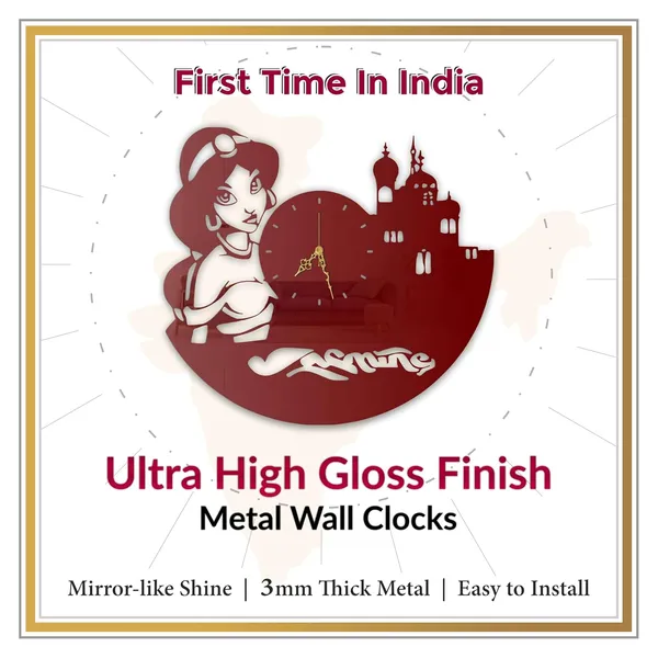Wine_Red_Desert_Princess_Wall_Clock_Metal_Built_Ultra_High_Gloss_Metal_Wall_Clock_Silent_Non_Ticking_Movement_Fantasy_Wall_Decor_For_Kids_Room