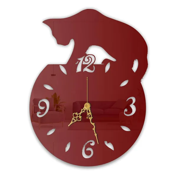 Wine_Red_Playful_Cat_Wall_Clock_Metal_Built_Ultra_High_Gloss_Silent_Non_Ticking_Movement_Modern_Wall_Decor_Living_Room_Bedroom_Kids_Room_Office