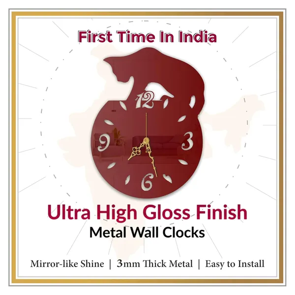 Wine_Red_Playful_Cat_Wall_Clock_Metal_Built_Ultra_High_Gloss_Silent_Non_Ticking_Movement_Modern_Wall_Decor_Living_Room_Bedroom_Kids_Room_Office