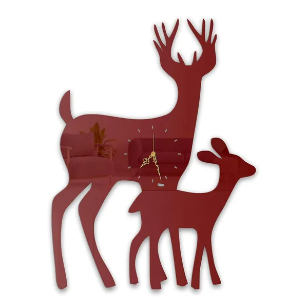 Wine_Red_Deer_Family_Wall_Clock_Metal_Built_Ultra_High_Gloss_Metal_Wall_Clock_Silent_Non_Ticking_Movement_Nature_Wall_Decor_For_Living_Room_Bedroom