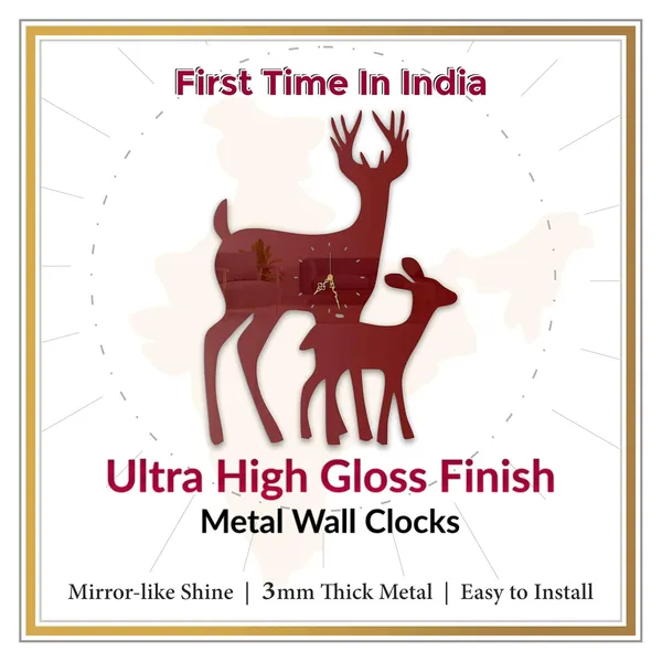 Wine_Red_Deer_Family_Wall_Clock_Metal_Built_Ultra_High_Gloss_Metal_Wall_Clock_Silent_Non_Ticking_Movement_Nature_Wall_Decor_For_Living_Room_Bedroom