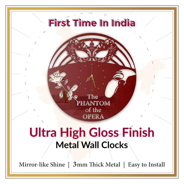 Wine_Red_Masquerade_Mystery_Wall_Clock_Metal_Built_Ultra_High_Gloss_Silent_Non_Ticking_Movement_Artistic_Wall_Decor_Living_Room_Bedroom_Hallway