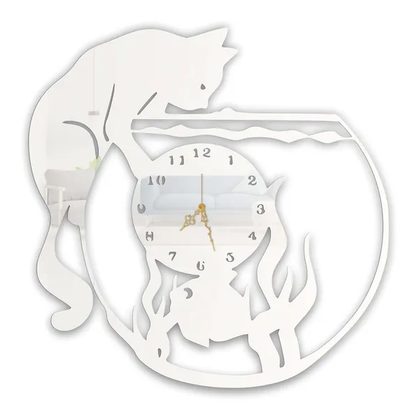 White_Cat_Fish_Bowl_Wall_Clock_Metal_Built_Ultra_High_Gloss_Silent_Non_Ticking_Movement_Cute_Wall_Decor_Living_Room_Bedroom_Kids_Room