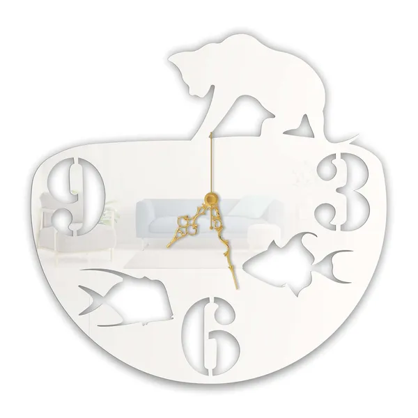 White_Cat_Fish_Bowl_Wall_Clock_Metal_Built_Ultra_High_Gloss_Silent_Non_Ticking_Movement_Unique_Pet_Theme_Wall_Decor_For_Living_Room