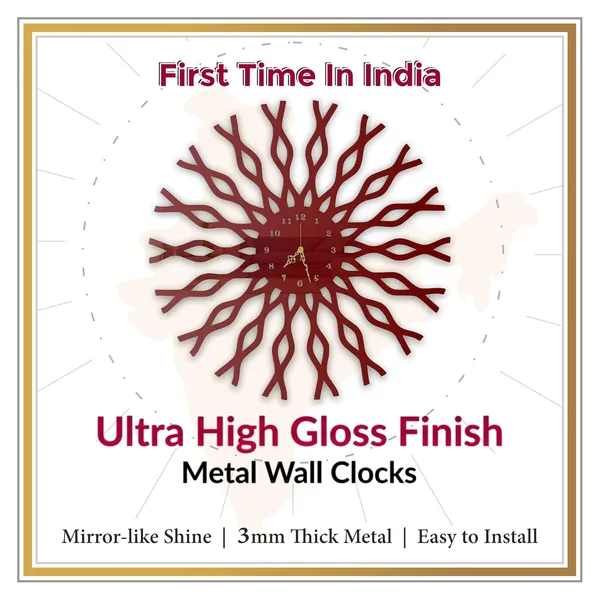 Wine_Red_Abstract_Sunburst_Wall_Clock_Metal_Built_Ultra_High_Gloss_Silent_Non_Ticking_Movement_Modern_Art_Wall_Decor_For_Living_Room