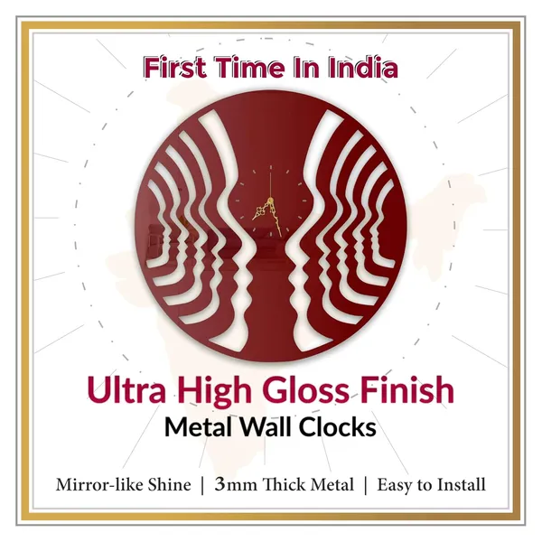Wine_Red_Abstract_Mirage_Faces_Wall_Clock_Ultra_High_Gloss_Metal_Built_Silent_Non_Ticking_Modern_Wall_Decor_Living_Room_Bedroom_Office