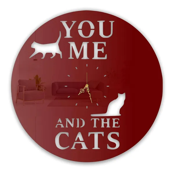 Wine_Red_You_Me_The_Cats_Wall_Clock_Ultra_High_Gloss_Metal_Built_Silent_Non_Ticking_Metal_Wall_Clock_Pet_Lover_Decor_Living_Room_Cozy_Corners
