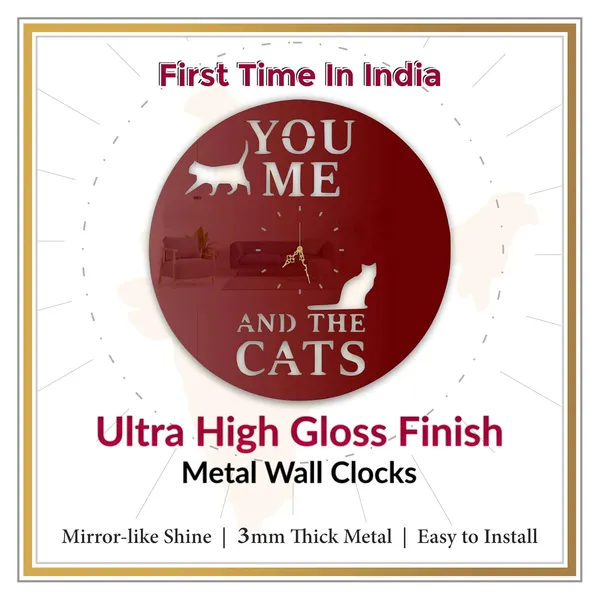 Wine_Red_You_Me_The_Cats_Wall_Clock_Ultra_High_Gloss_Metal_Built_Silent_Non_Ticking_Metal_Wall_Clock_Pet_Lover_Decor_Living_Room_Cozy_Corners