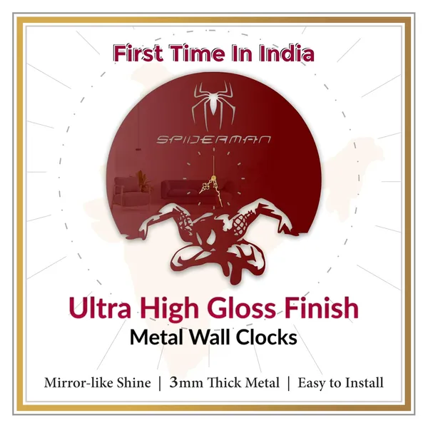 Wine_Red_Spider_Hero_Wall_Clock_Ultra_High_Gloss_Metal_Built_Silent_Non_Ticking_Movement_Action_Hero_Wall_Decor_Living_Room_Bedroom_Kids_Room