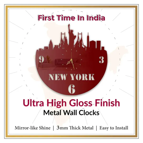 Wine_Red_New_York_Skyline_Wall_Clock_Ultra_High_Gloss_Metal_Built_Silent_Non_Ticking_Metal_Wall_Clock_City_Decor_Living_Room_Office_Travel_Theme