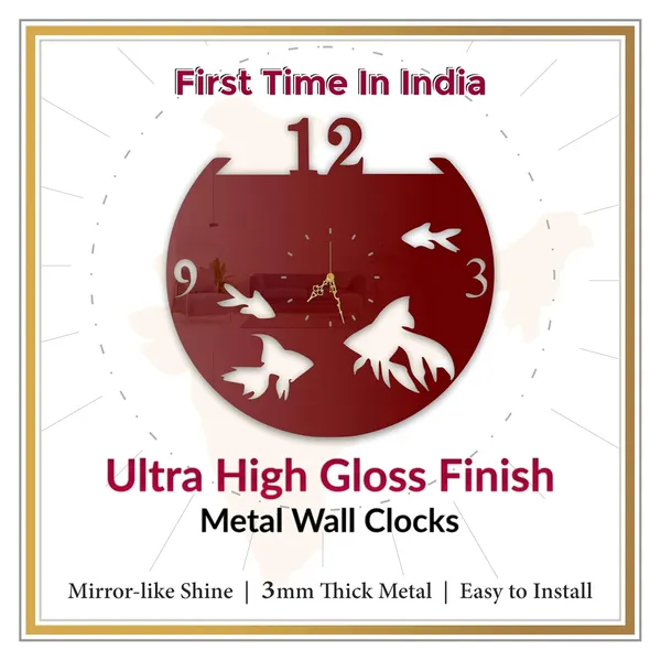 Wine_Red_Aquarium_Fish_Wall_Clock_Ultra_High_Gloss_Metal_Built_Silent_Non_Ticking_Metal_Wall_Clock_Ocean_Decor_Living_Room_Bedroom_Kids_Room