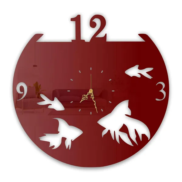 Wine_Red_Aquarium_Fish_Wall_Clock_Ultra_High_Gloss_Metal_Built_Silent_Non_Ticking_Metal_Wall_Clock_Ocean_Decor_Living_Room_Bedroom_Kids_Room