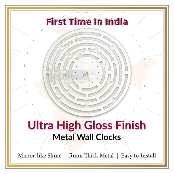 White_Maze_Pattern_Wall_Clock_Ultra_High_Gloss_Metal_Built_Silent_Non_Ticking_Modern_Wall_Decor_Living_Room_Office_Bedroom_Study_Room