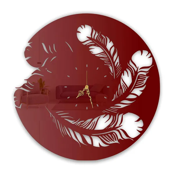 Wine_Red_Floating_Feathers_Wall_Clock_Ultra_High_Gloss_Metal_Built_Silent_Non_Ticking_Metal_Wall_Clock_Elegant_Decor_Living_Room_Bedroom_Hallway