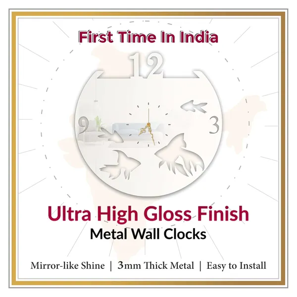 White_Aquarium_Fish_Wall_Clock_Ultra_High_Gloss_Metal_Built_Silent_Non_Ticking_Metal_Wall_Clock_Ocean_Decor_Living_Room_Bedroom_Kids_Room