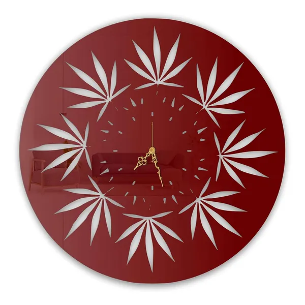 Wine_Red_Leaf_Mandala_Pattern_Wall_Clock_Ultra_High_Gloss_Metal_Built_Silent_Non_Ticking_Modern_Wall_Decor_Living_Room_Bedroom_Studio