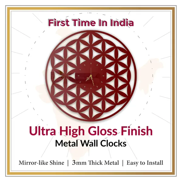 Wine_Red_Flower_Of_Life_Wall_Clock_Ultra_High_Gloss_Metal_Built_Silent_Non_Ticking_Modern_Wall_Decor_Living_Room_Bedroom_Meditation_Room_Office