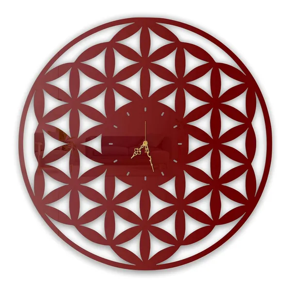 Wine_Red_Flower_Of_Life_Wall_Clock_Ultra_High_Gloss_Metal_Built_Silent_Non_Ticking_Modern_Wall_Decor_Living_Room_Bedroom_Meditation_Room_Office